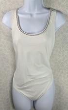 Victoria s Secret Ivory Rhinestone Trim Bodysuit Teddy Thong NWOT XL