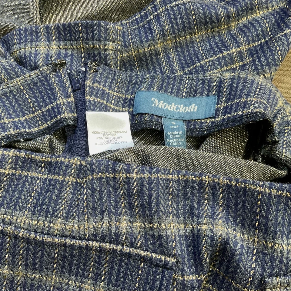 ModCloth Skirt Pencil Plaid Blue Metallic (S) - Image 4 of 4