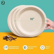 ECO SOUL Compostable Paper Plates (25Cm) 10 Inch 100-Pack Heavy Duty Disposable