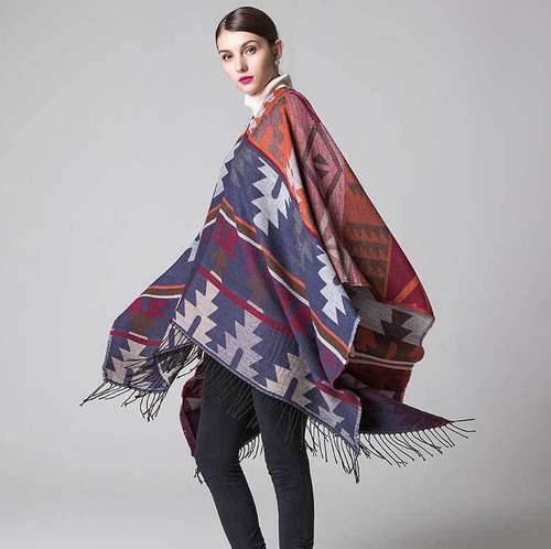 Manta poncho de cachemira envolvente capa geometría rombo ético indio lo último - Imagen 11 de 27