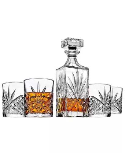 Godinger Dublin Crystal Whiskey Set - 5 Piece Decanter Old Fashion Glasses 25580