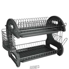 HomeBasics Dish Drying Rack Utensil Holder Sink Cup Drainer Plate Plastic BLACK
