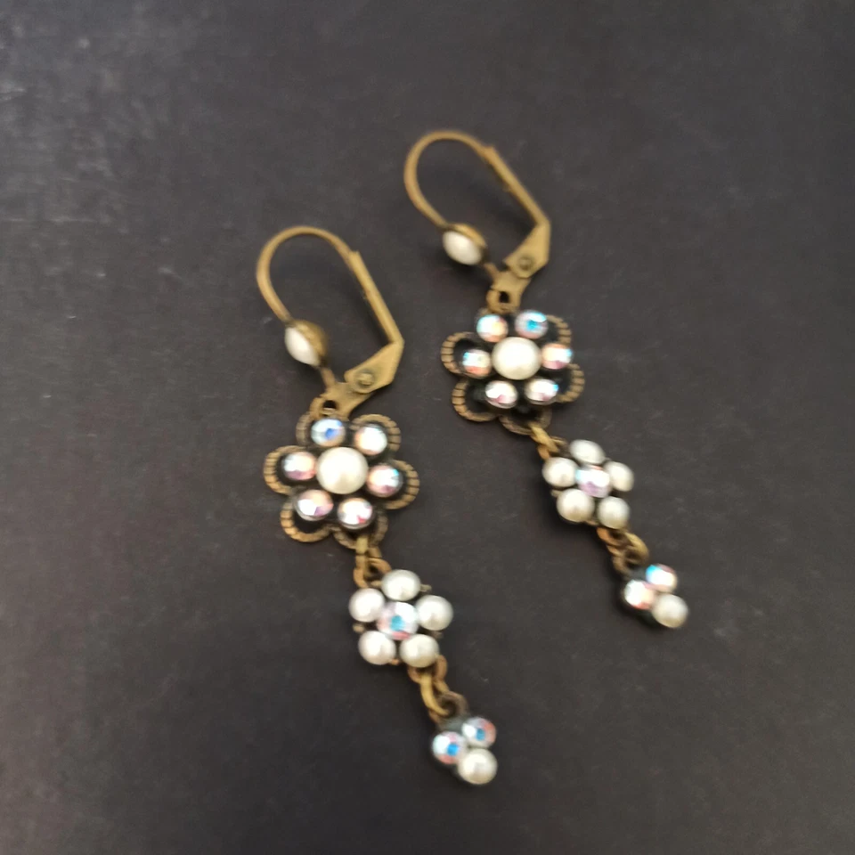 Серьги Michal Negrin AB кристаллы искусственный жемчуг цветок капли романтический потертый шик - Изображение 4 из 4