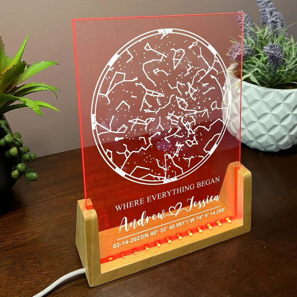 Personalized Star Map Night Light Custom Sky Chart Lamp Gift for Couples Bedroom - Image 2 of 4