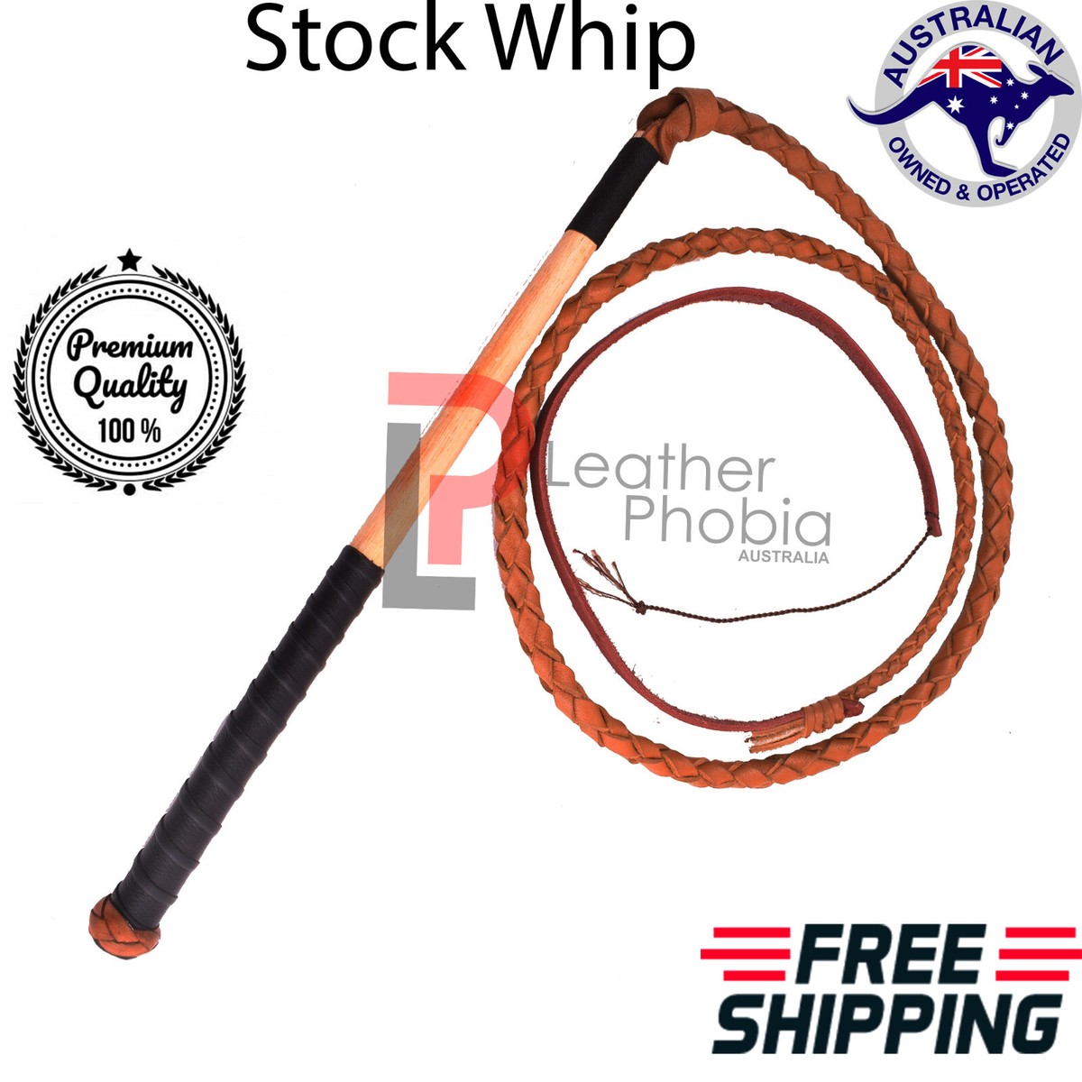 Stock Whips Cow Leather 6 Feet Long Bull Whip Heavy Duty Whip