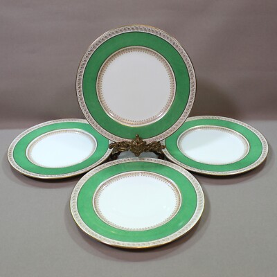 Crown Staffordshire A13646 Grünes Band/Gold Salatteller x 4