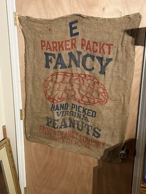 Vintage E Parker PackT Fancy Hand Picked Virginia Peanuts ~ 33 X 40~ Suffolk,VA