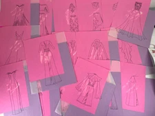Fashion Designer Drawings Sketches Tracing Paper  Illustrations Lot Dress Gown