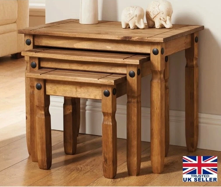 Rustic wood nest of tables outlet