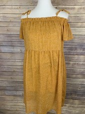 Xhilaration Womens Large Banydoll Dress Cold Shoulder Lined Polka Dot Boho