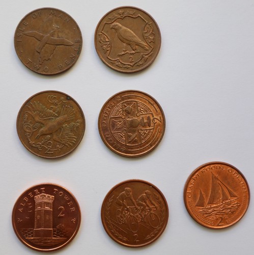 7 x isle of man two pence coins coin british regional issue