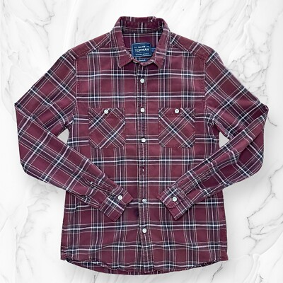 TOPMAN Red Plaid Classic Fit Button Up Shirt Night Out Blue Night Out Small