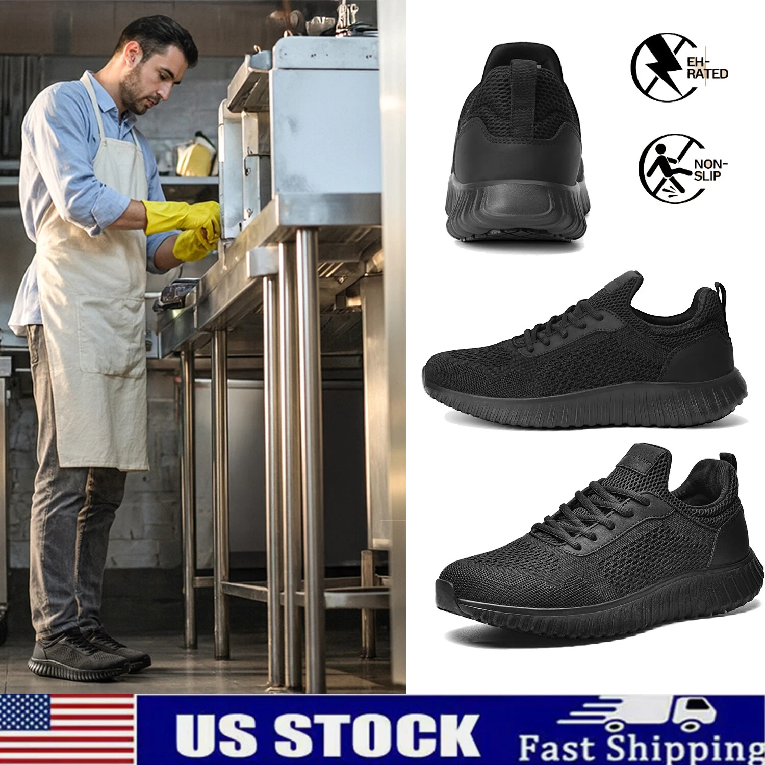 Men's Non Slip Lightweight Work Shoes Restaurant Service Lace-Up Sneakers
Opens in a new window or t