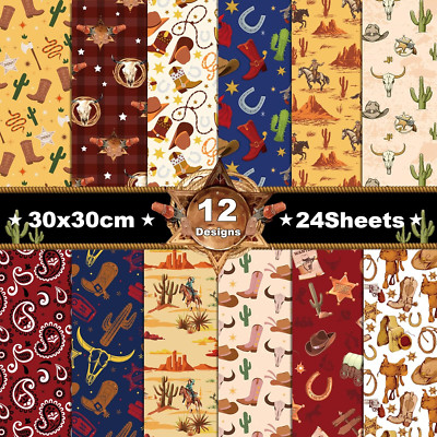 24 Sheets Western Cowboy Scrapbook Paper Pad Double-Sided Wild West Desert Cactu
