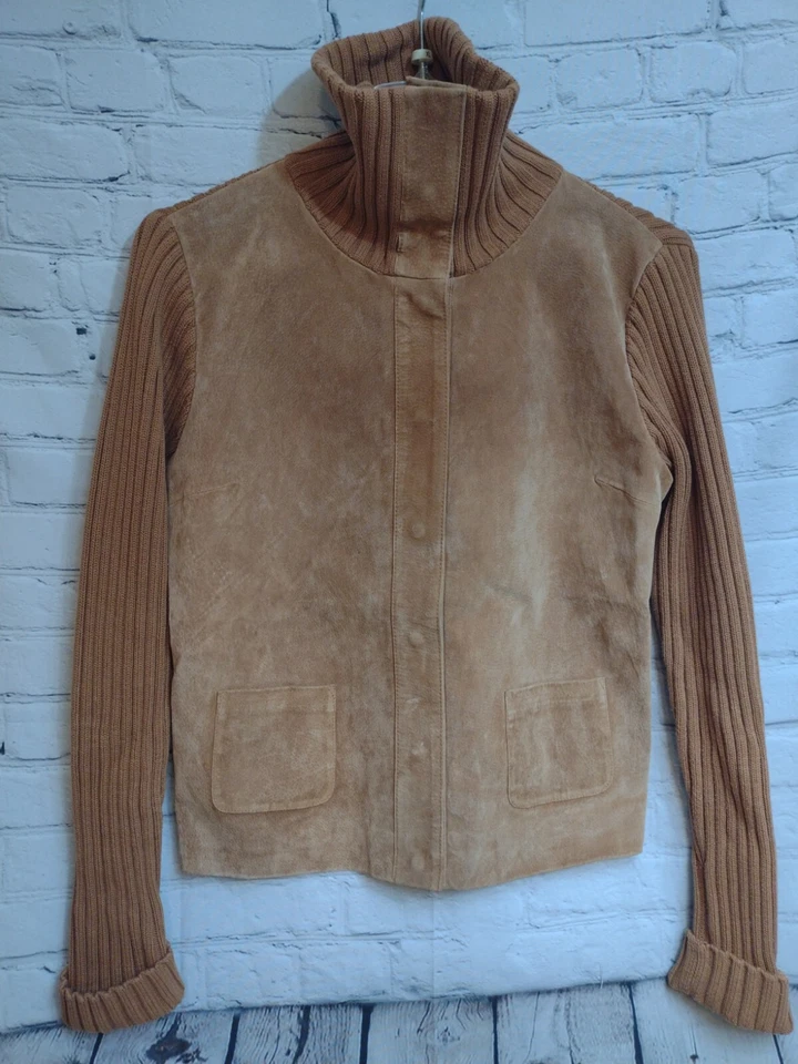 Chaqueta Kim Rogers de cuero y punto con cable nueva sin etiquetas