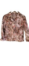 CHICO'S Ikat Buttoned Jacket White Brown Pink Silver Chicos Size 1