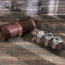 Uhrenbox Rundverschluss Uhrenetui aus Vintage Crazy Horse Leder für 3 Uhren 