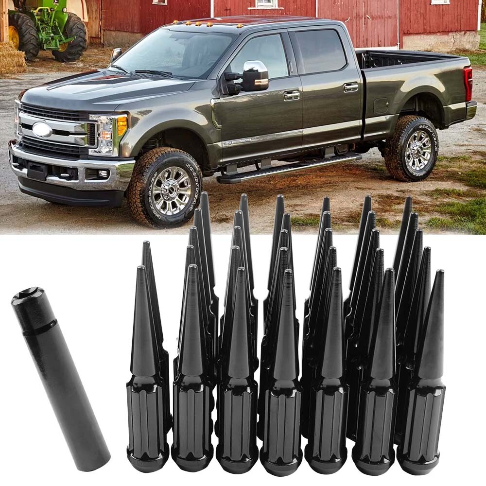 32-Pack Black 4.5" Spike Lug Nuts With Key - M14x1.5, 7-Spline, Fits Ford F250/F350 Super Duty-1081933