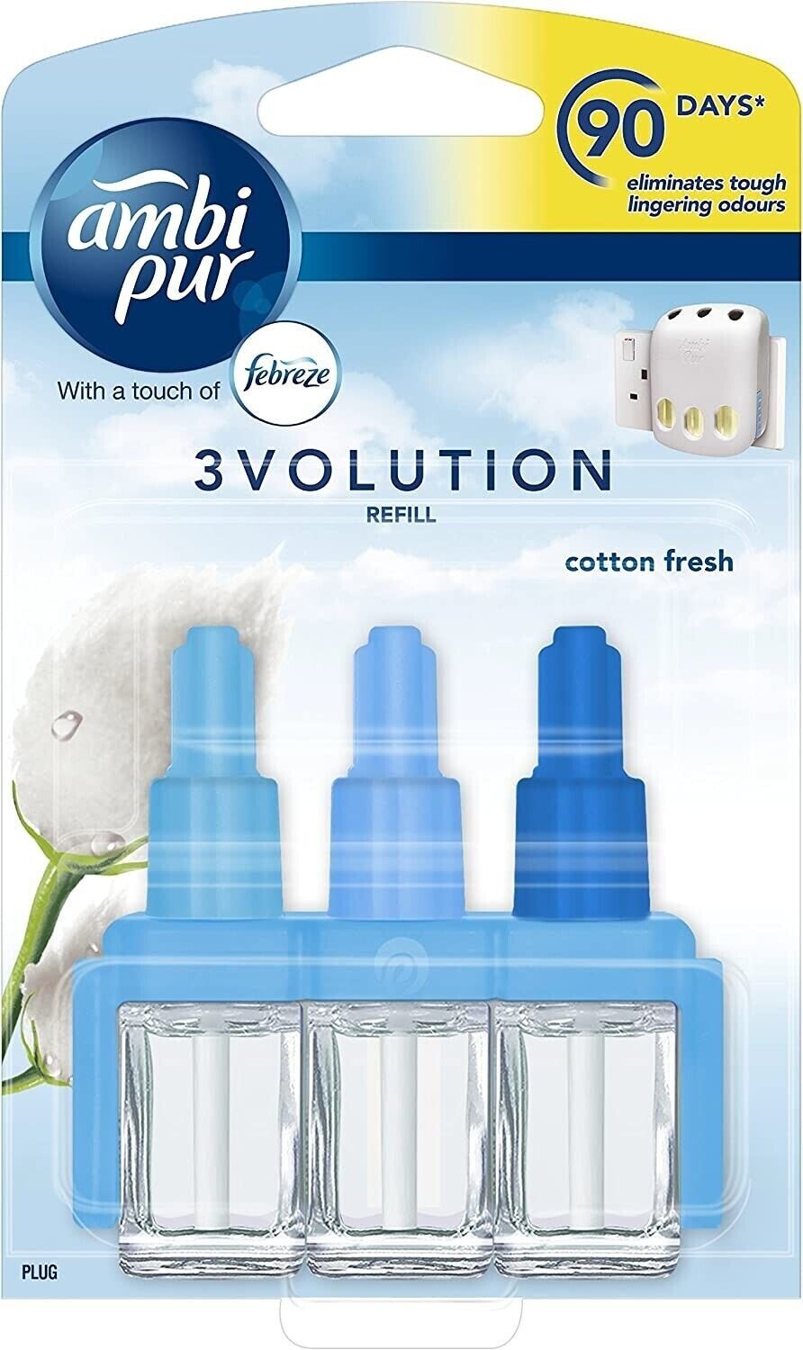 3 x Ambi Pur Febreze 3Volution Air Freshener Plug-In Refill, Cotton Fresh, 20ml - Image 4