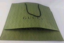  2 GUCCI Authentic Paper Shopping Gift Bag Tote Green Damask Print 17x23x17 .
