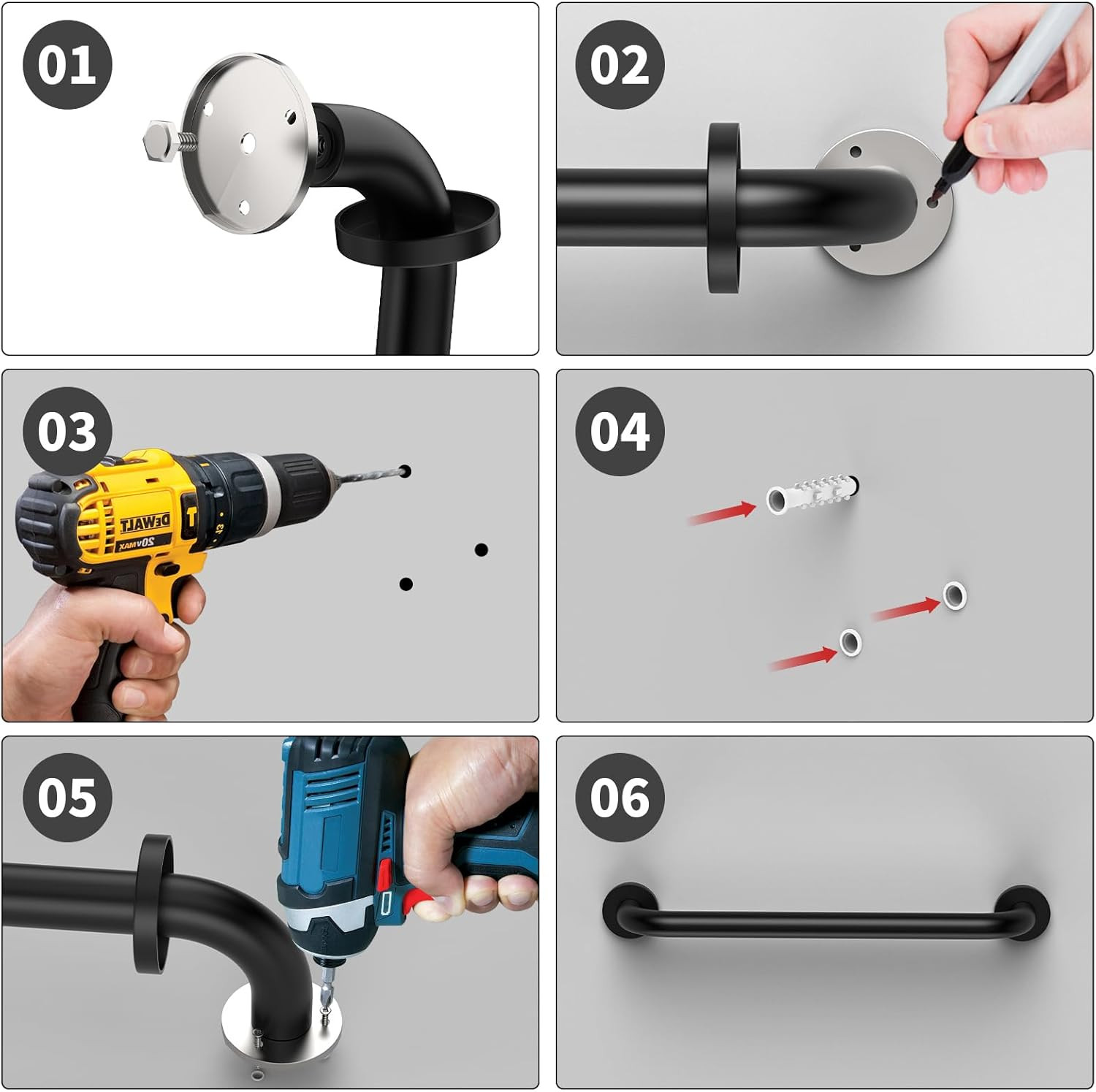 16 Inch Oil Rubbed Black Stainless Steel Shower Grab Bar, Bathroom Safety Hand R