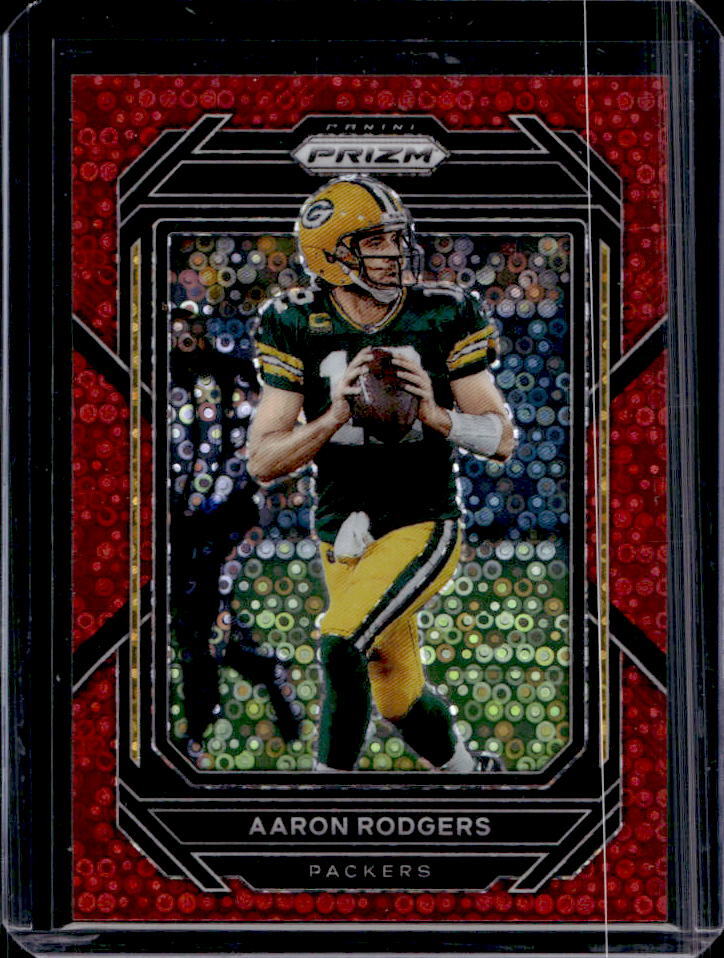 2022 Panini Prizm Aaron Rodgers No Huddle Red #28/50 #103 Packers