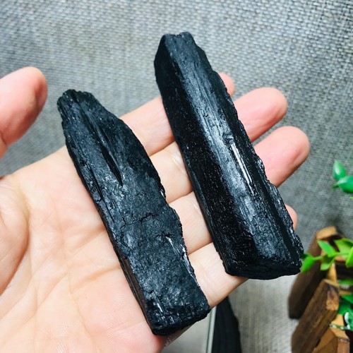 115g 2pcs Natural Black Tourmaline Quartz Crystal Freeform Mineral Specimen 217 - Foto 7 di 13