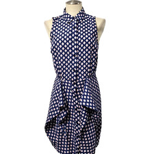 Excellent MICHAEL Michael Kors Navy Blue White Sleeveless  Buttons Up Dress 4