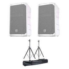 Set of 2x Electro-Voice EV ELX200 10  white powered speaker w/ 2 Speaker Stands