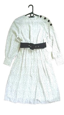 Zara Basic S white/black polka dot long sleeve midi dress with belt