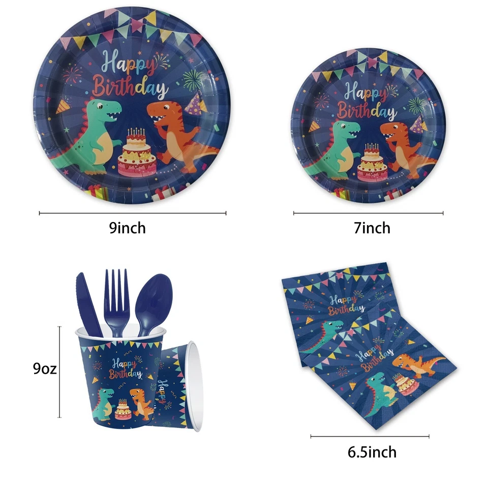 114 pcs Dinosaur Birthday Supply Set with banner and tablecloth and tableware - Image 3 of 4