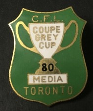 Vintage 1980 Grey Cup CFL Football Press Pin Media Hamilton vs Edmonton Eskimos