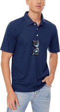 Men's Polo Shirt 3 Buttons Casual Work T Shirt Quick Dry Short Sleeve Navy Small