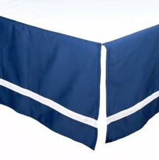 The Peanut Shell Nautical Dust Ruffle/Crib Skirt  Navy  White Trim