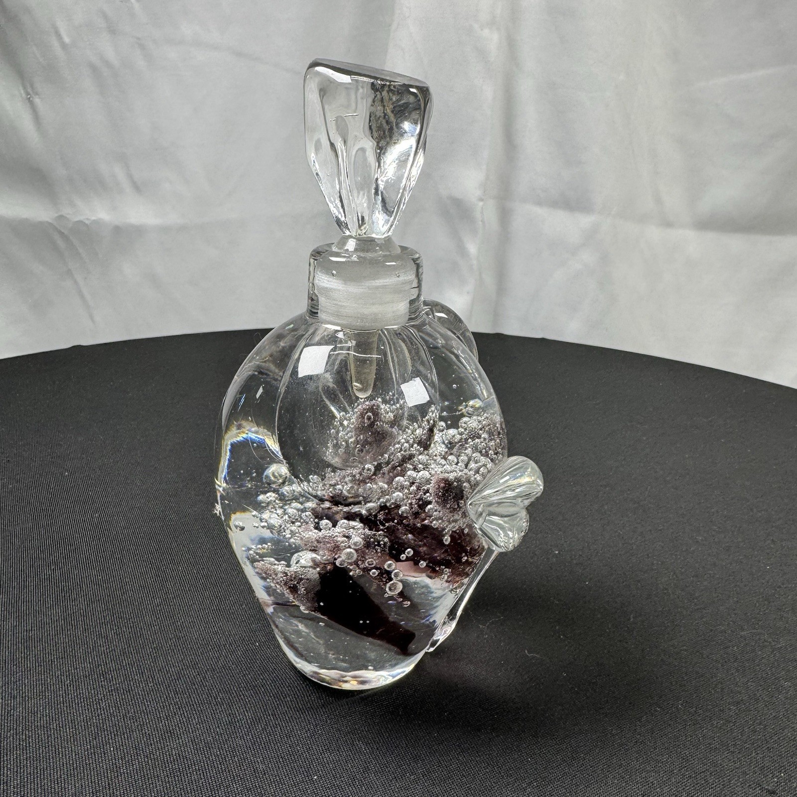 Art Glass Perfume Bottle Clear Purple Hand Blown Dauber Stop