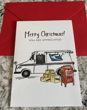 Christmas Postal Worker Thank You Appreciate 4.6x6.6” Blank Inside Greeting Card