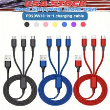Fast Charging Cable 3in1 Cell Phone Charger Cord For iPhone Micro USB Type C