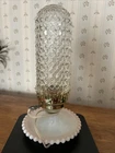 12” Vintage* White Milk Glass Hobnail Hurricane Lamp*Electric Clear Globe Pink