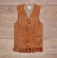 Men's VTG 60s Hippy Fringe Suede Leather Vest Sz Small 36 1960s Jo-O-Kay
