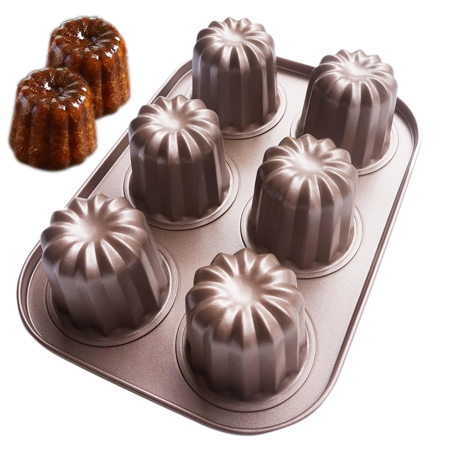 Canele Molds 6-Cavity Nonstick, Mini Canele Mold Cake Pan, Carbon Steel Canel...