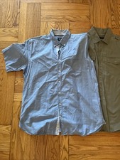 2x Bugatti  Structure Short Sleeve Button Up Dress Shirt L -Blue  M-Green