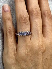 14K White Gold Oval Tanzanite and Round Natural Diamond Ring