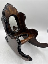 Vintage 13  Wooden Stained Rocking Potty Training Chair For Dolls With Mirror