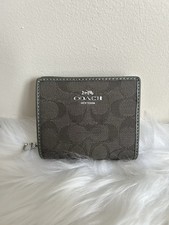 Coach Signature Jacquard Snap Wallet Olive Green Grey Canvas Silver Hardware
