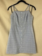 Forever 21 Spaghetti Strap Mini Dress In White/Blue Plaid Women's L lined