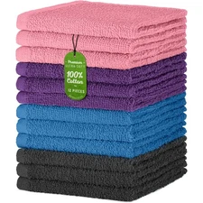 DecorRack 12 Pack 100% Cotton Wash Cloth, Luxurious Soft, 12 x 12 inch Ultra ...
