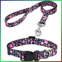 Hundehalsband Und Leine Set Nylon Verstellbar Blumenmuster FüR Kleine Hunde