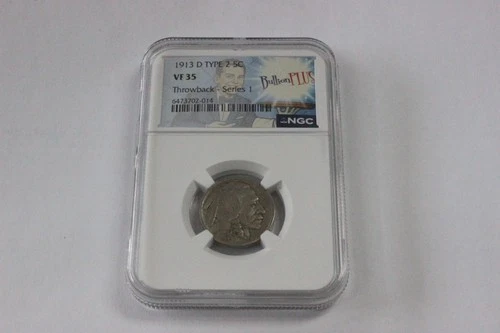 1913-D Type 2 Semi-Key Buffalo Nickel, NGC VF 35,  Throwback Series 1