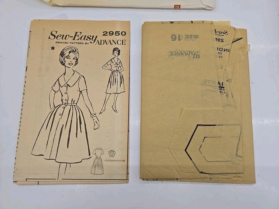 Advance 2950 Vintage Misses Dress Sewing Pattern Sz 16 Bust 36 Belted Collar - Image 3 of 3