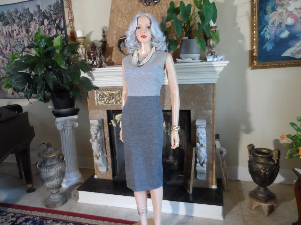 Nuevo Traje de Vestido Escada Gris/Beige Tejido Lana Virgen Talla EU 38 - US 8 Foto 4 de 4